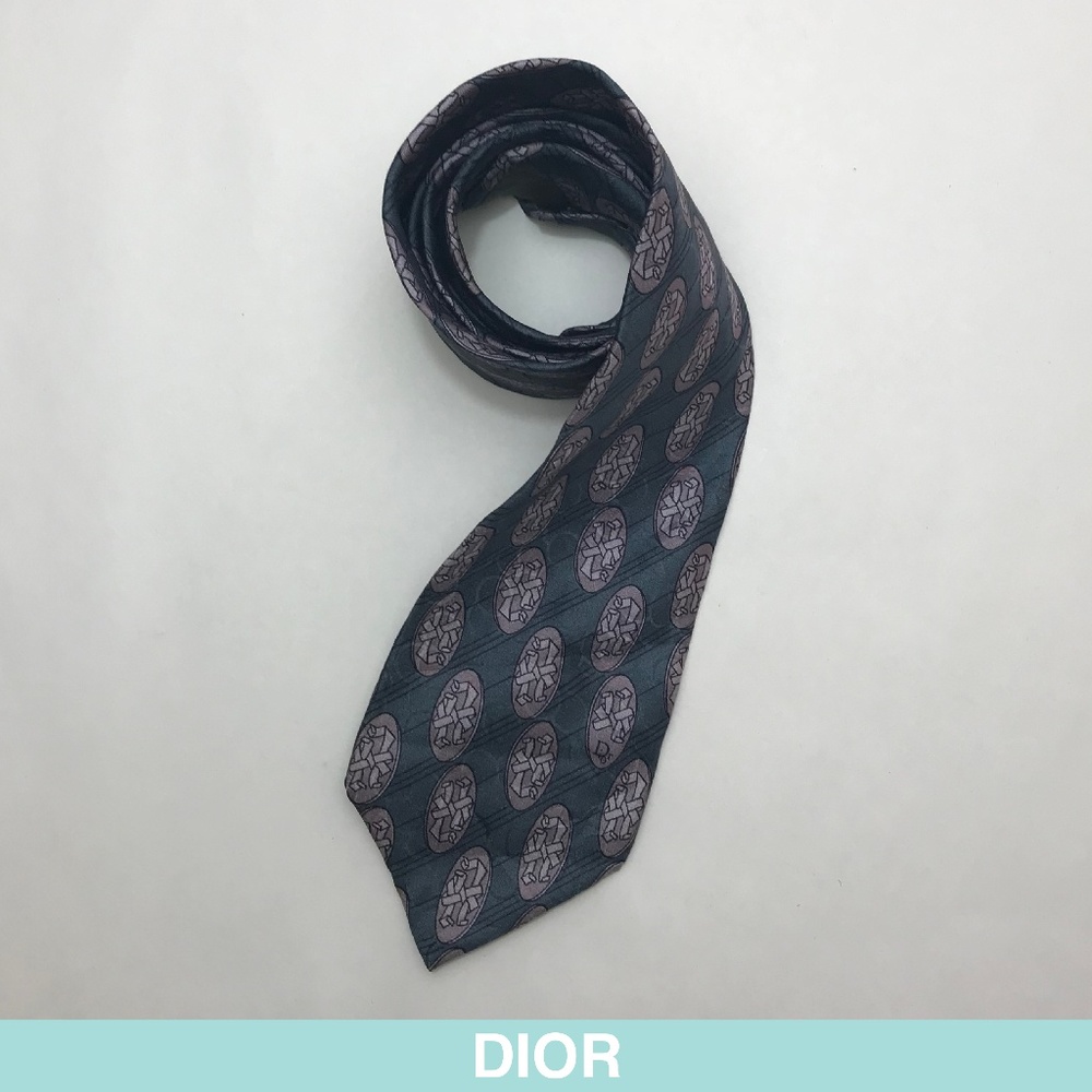 Hidden Pattern Tie Auth Christian Dior Blue Tie With Hidden Print - Gem